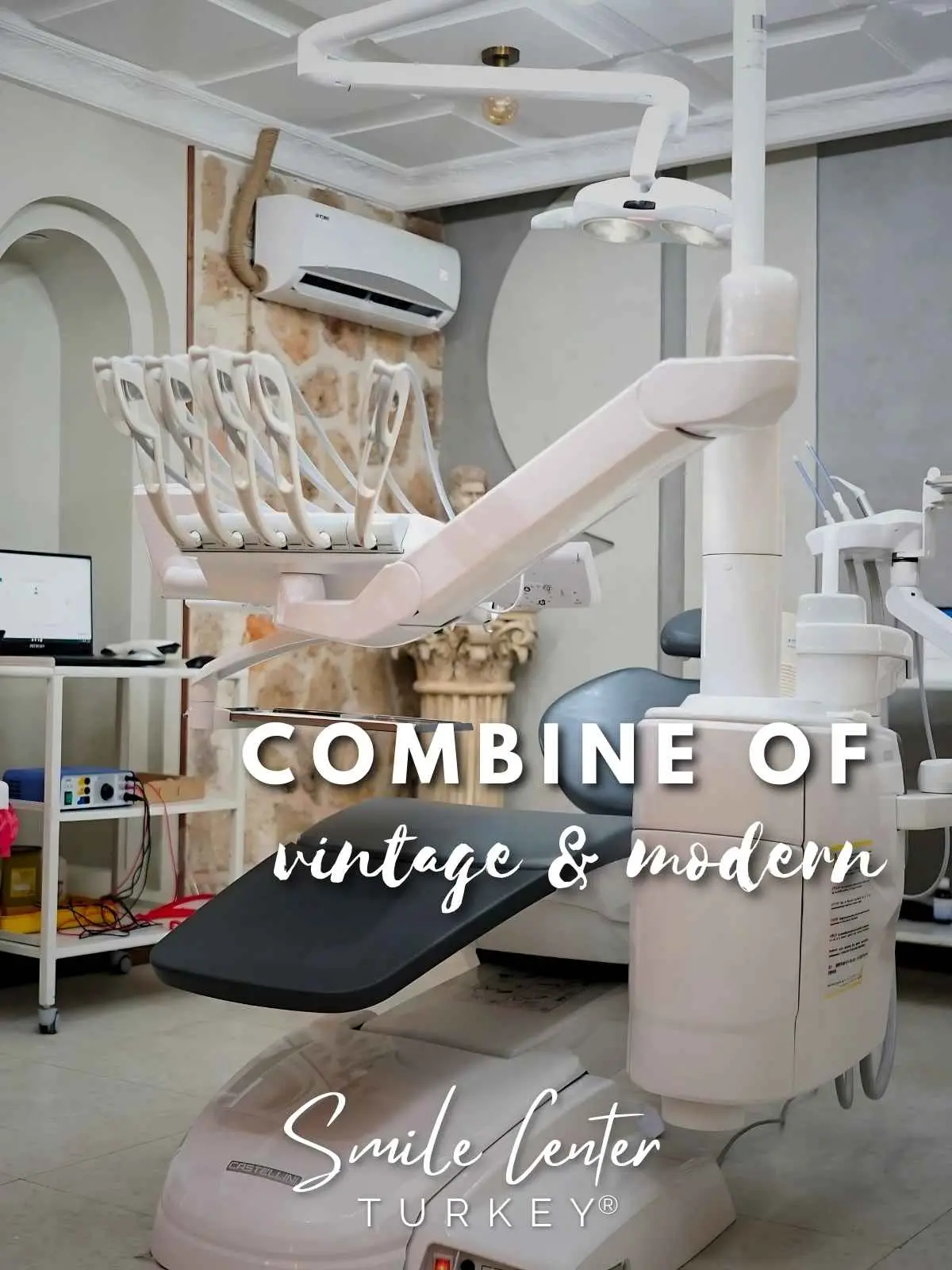 Modern dental treatment unit and equipment inside a restored heritage room at Smile Center Turkey®